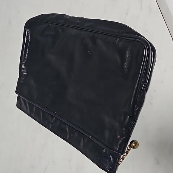 12.5×9 lg Soft black leather tan suede vintage Large purse  pull tag chain - Picture 7 of 17